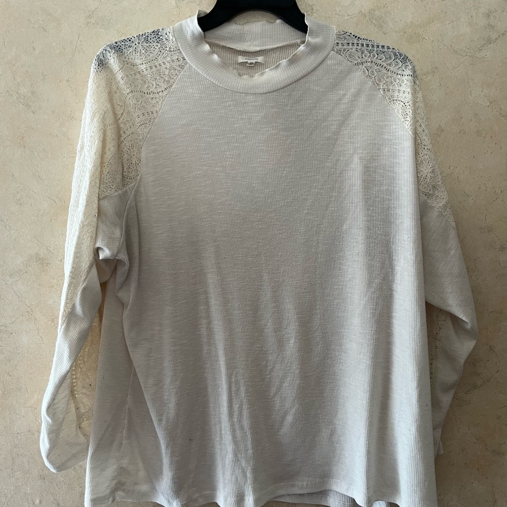 Maurices Ribbed Knit Top with Lace Sleeves